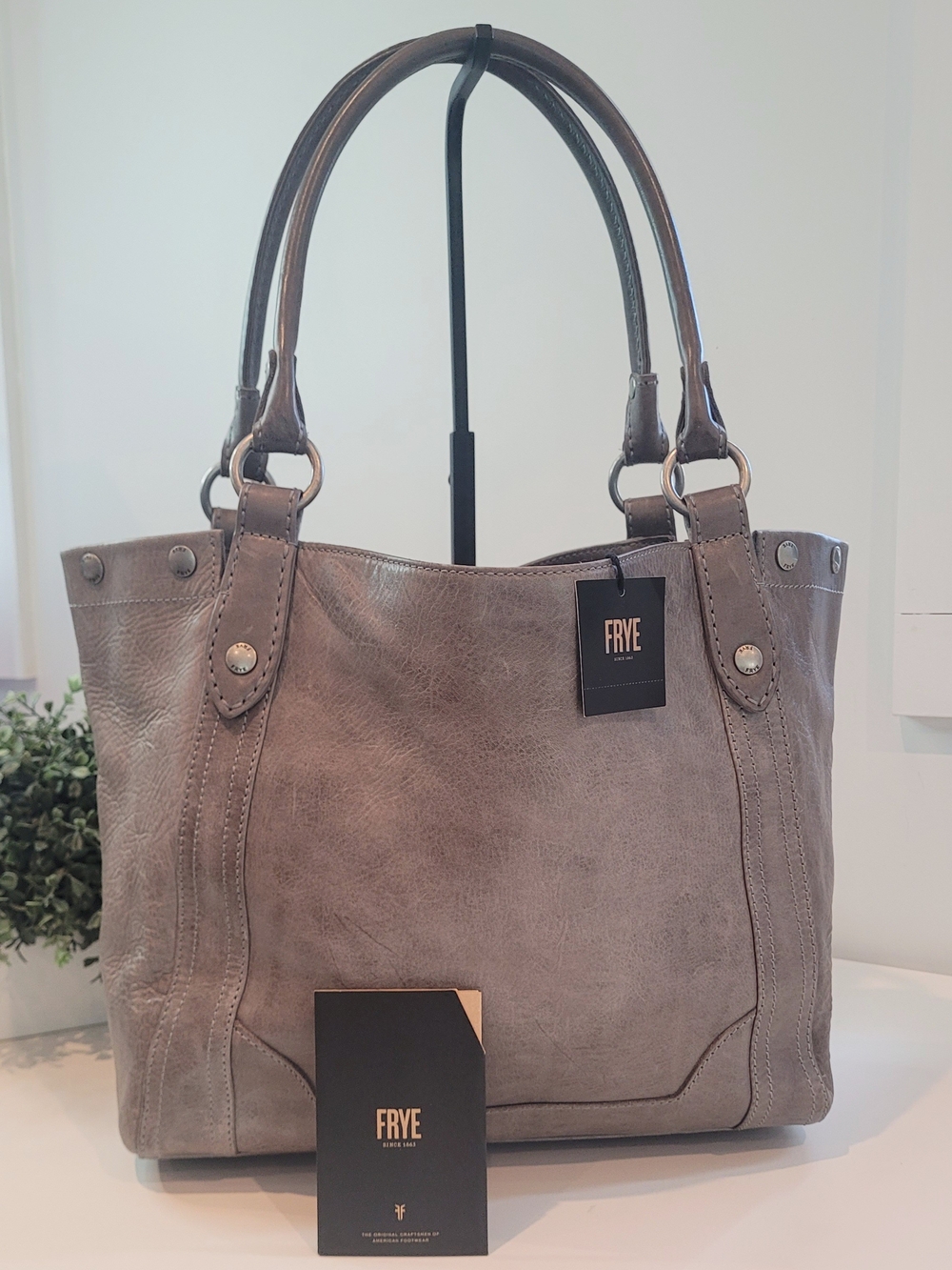 FRYE Melissa Distressed Grey Leather Tote Bag